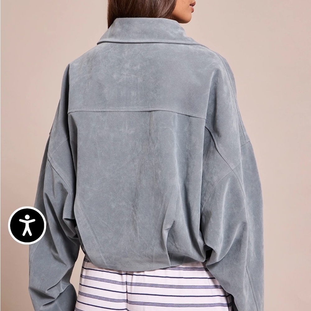 PrettyLittleThing Dusty Blue Suede Bomber Jacket